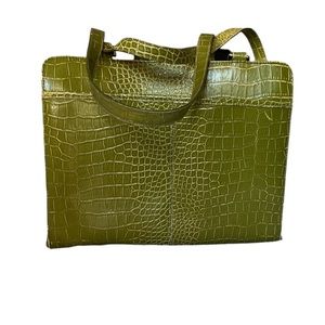 Vintage LIZ CLAIBORNE alligator printed style large  green hand bag